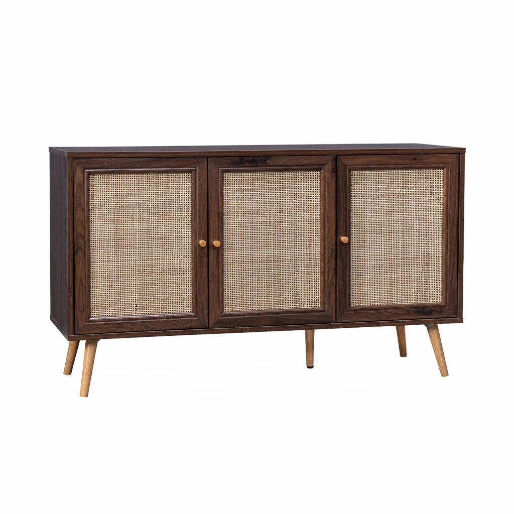Credenza 3 ante in cannage, 120 cm, marrone scuro
