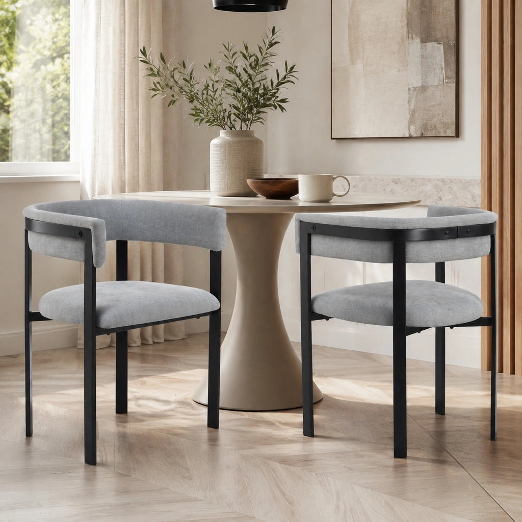 Set di 2 sedie da pranzo 84.99x64.01x42.49 cm con schienale a C in chenille e metallo grigio