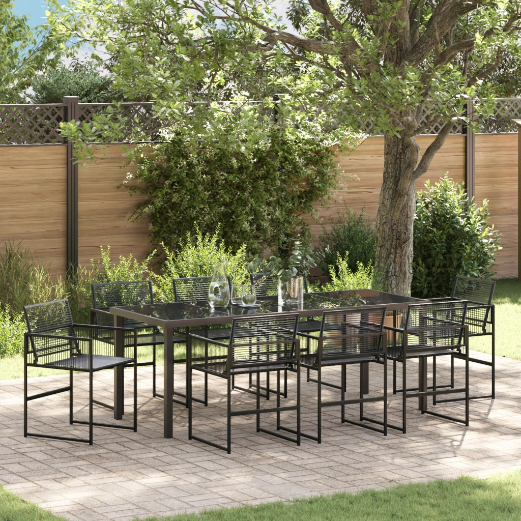Set da pranzo da giardino 9 pezzi in rattan plastico nero