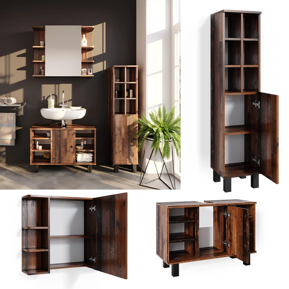 Vicco Set mobili bagno Rovere rustico 3 pezzi, base 80 cm