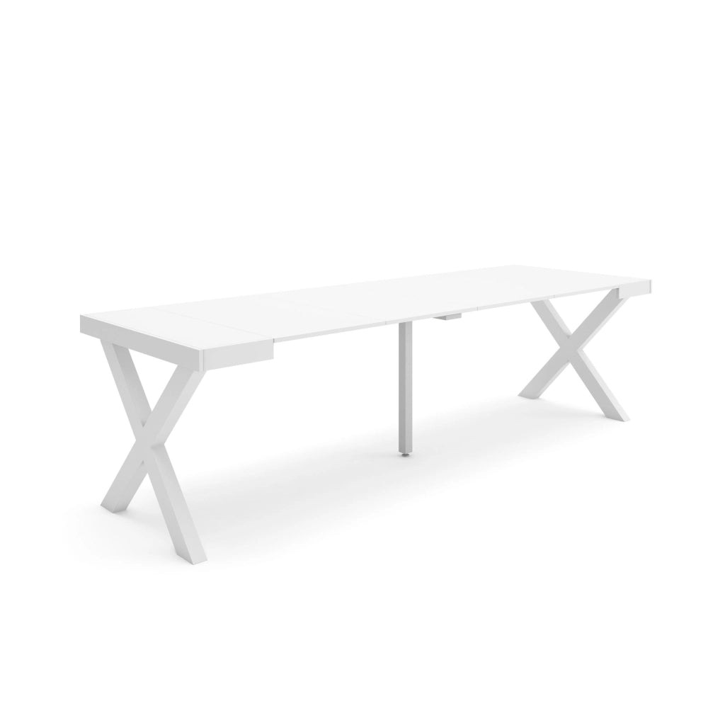 Consolle allungabile, 58 fino 262x90x73cm, Per 12 persone, Gambe in legno, Bianco RF2816