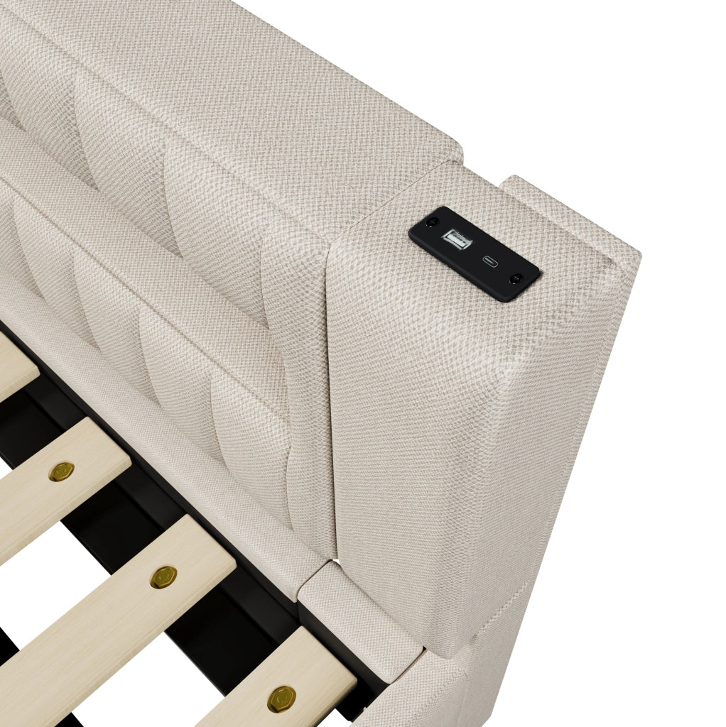 Letto a scomparsa con LED, porte USB e contenitore idraulico 90x200 cm beige
