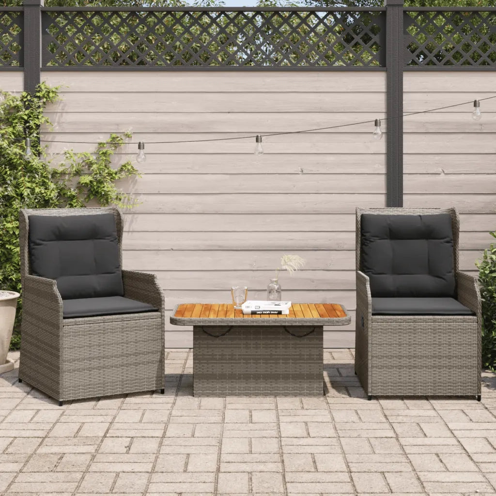 Set Divani da Giardino 3 pz con Cuscini in Polyrattan Grigio