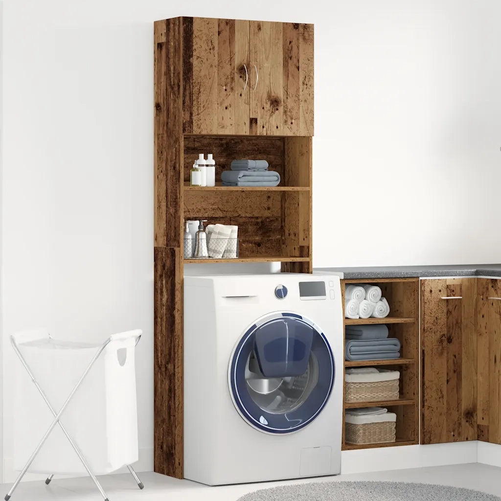 Mobile Lavatrice Legno Antico 64x24x190 cm in Legno Multistrato