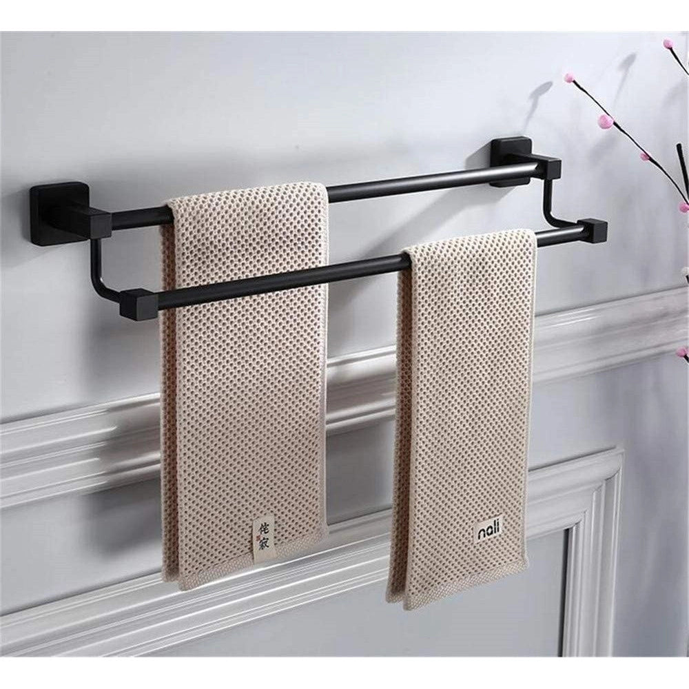 Trade Shop - Portasciugamani Scaffale In Acciaio Nero Opaco Appendiabiti Doppio Bagno Cucina -