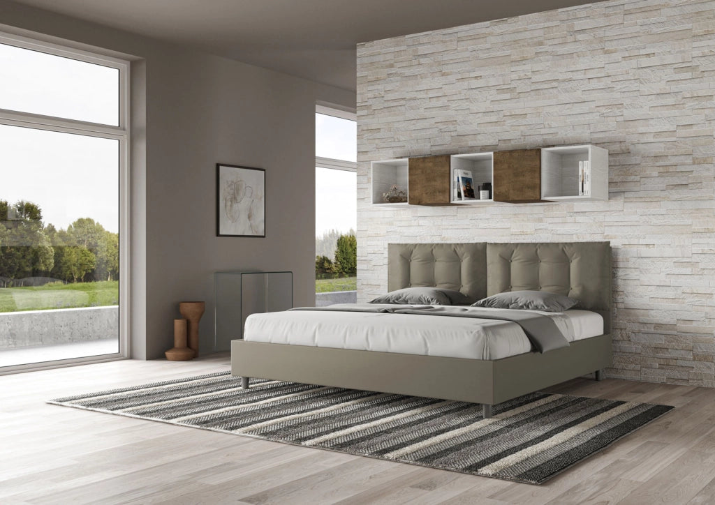 BS COM Letto matrimoniale king size senza rete imbottito 200x210 similpelle cappuccino