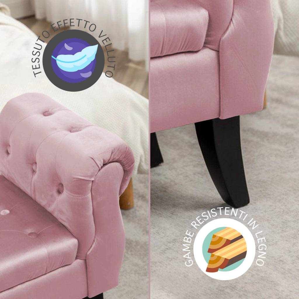 Divanetto In Velluto Panca Contenitore Pouf PortaOggetti Panca Sgabello A Pie Di Letto Cassapanca Ingresso Legno Massello Panchina - RosaAntico