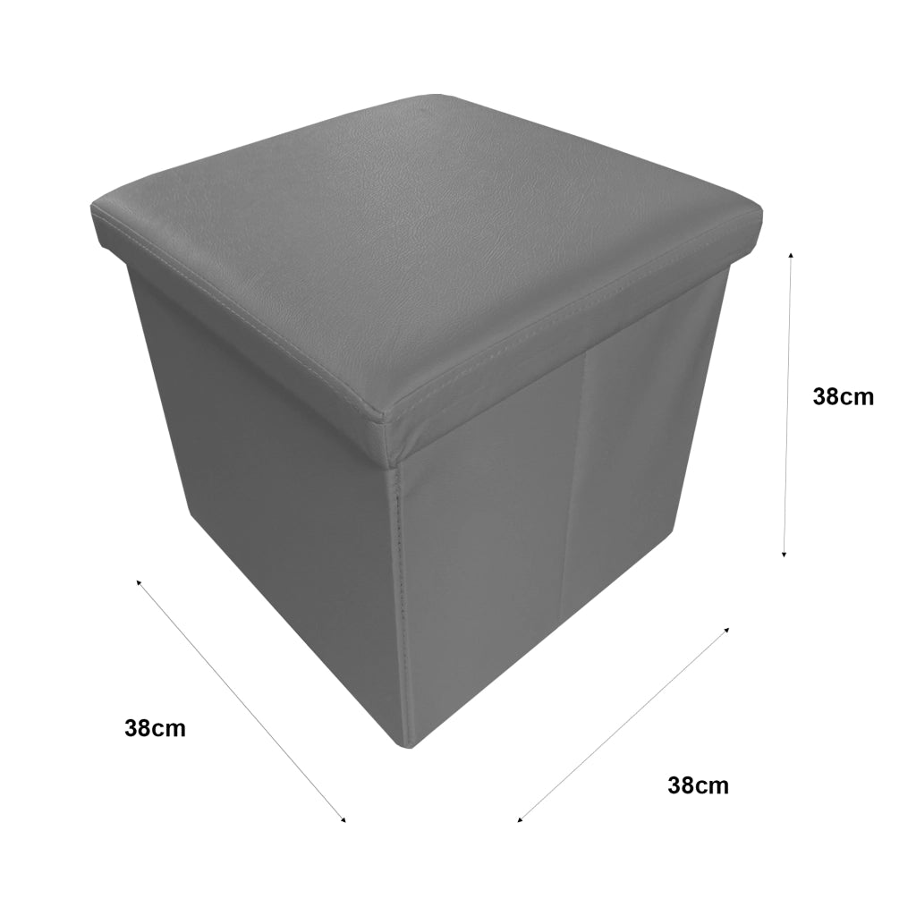 Puff Ottomano Quadrato Portaoggetti Pieghevole in Similpelle 38x38x38cm | Nyana Casa | Stile ottomano | Similpelle resistente | Nero, grigio e beige