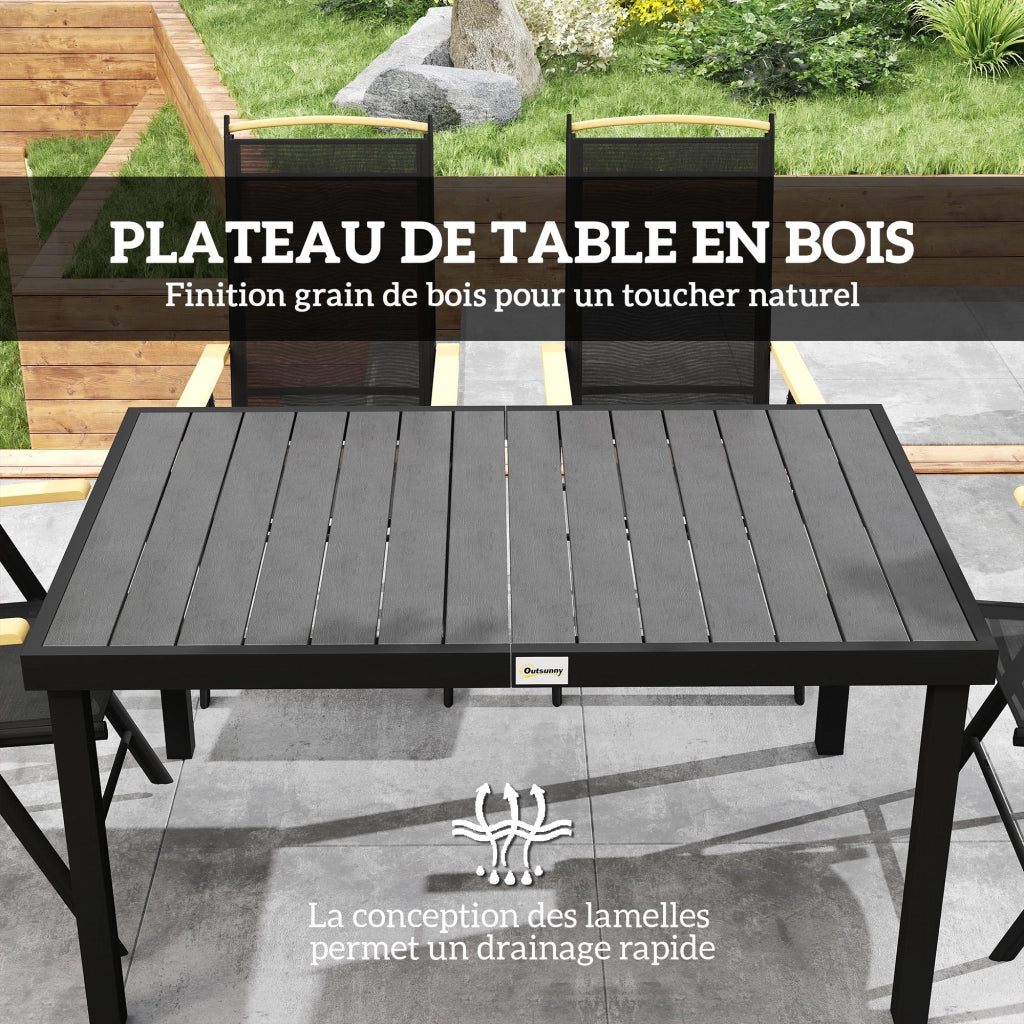Set giardino 6 posti ¨C zephmum ¨C tavolo 140 cm, sedie pieghevoli, alluminio, nero