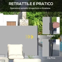 Tenda Laterale Retrattile 400x180 cm con Maniglia, in Metallo, Alluminio e Poliestere, Grigio Chiaro