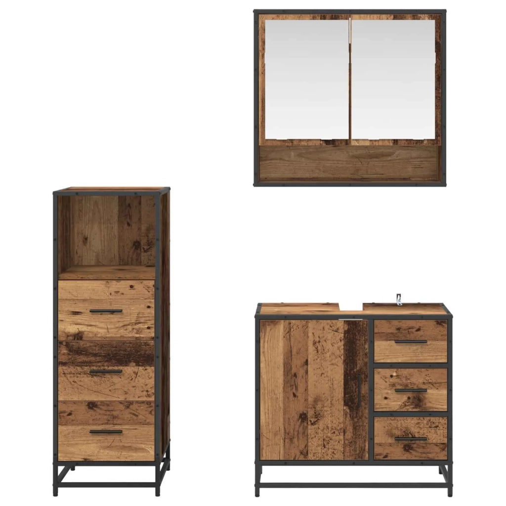 Set di mobili per il bagno con cassetto 3 pcs Legno vecchio 3402332