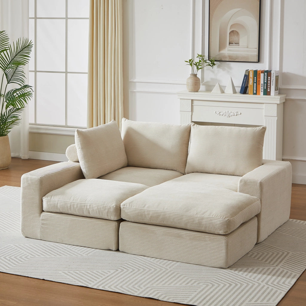 Divano Angolare con Chaise Longue in Tessuto a Coste e Cuscini ¨C Xylo ¨C Grigio
