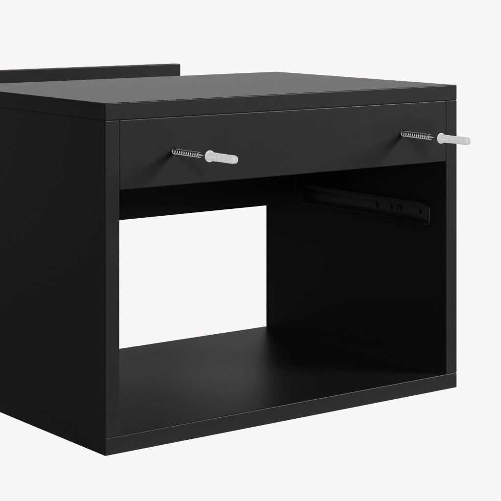 Set di 2 Comodini Sospesi da Parete Nand con Cassetto e Scomparto 42x30x30 cm Nero [en.casa]