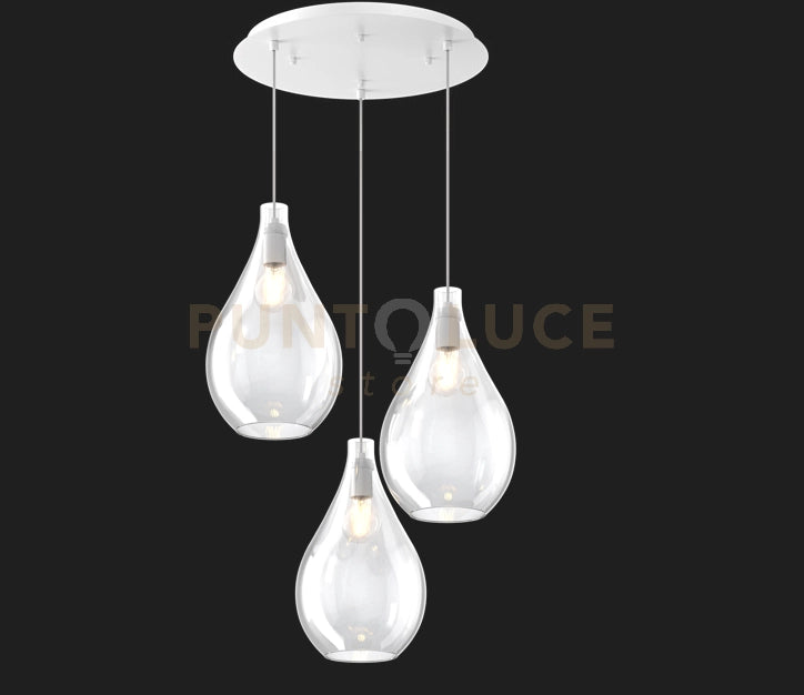 SOSP. BIANCO 3 LUCI TONDA VETRI MEDI TRASPARENTE 1193BI-S3 TM-TR