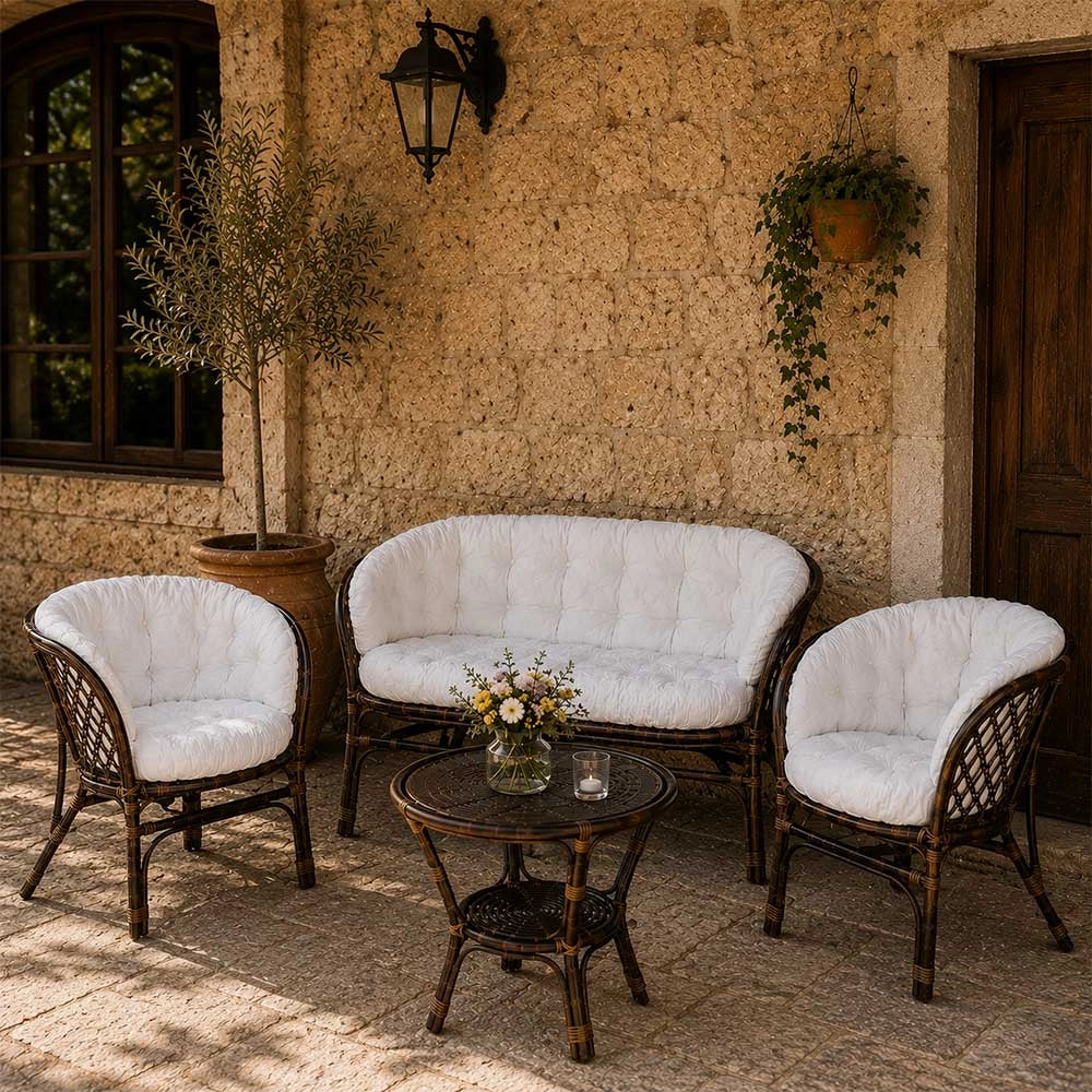 Salotto da giardino bahama marrone in bambu con cuscini in omaggio