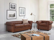 Divano Chesterfield Marrone Ecopelle Gambe Nere 3 Posti in stile moderno