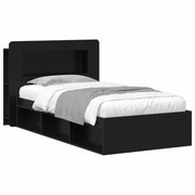 Letto singolo | Letto per adulti | Telaio del letto con storage con testiera Nero 90 x 190 cm