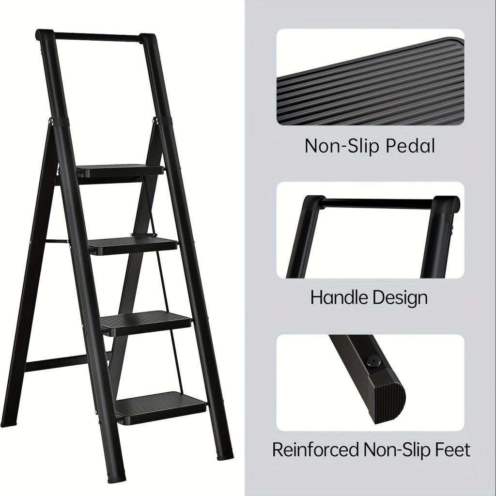 Scaletta Pieghevole 4 Gradini ¨C MINIMAL ¨C Acciaio, Pedali Larghi, Antiscivolo, Leggera