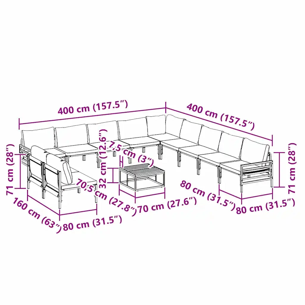 vidaXL Set Divano da Giardino 12 pcs Antracite Acciaio