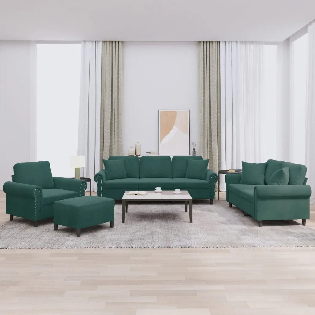 Set di Divani 4 pz con Cuscini Verde Scuro in Velluto 3202202