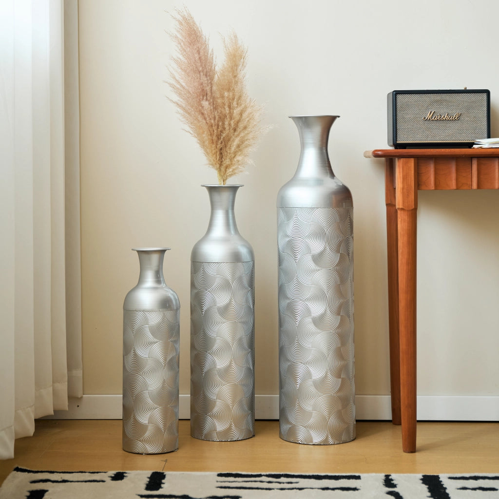 VASI DA TERRA Set da 3 pezzi 50/66/83 cm Metallo Argento