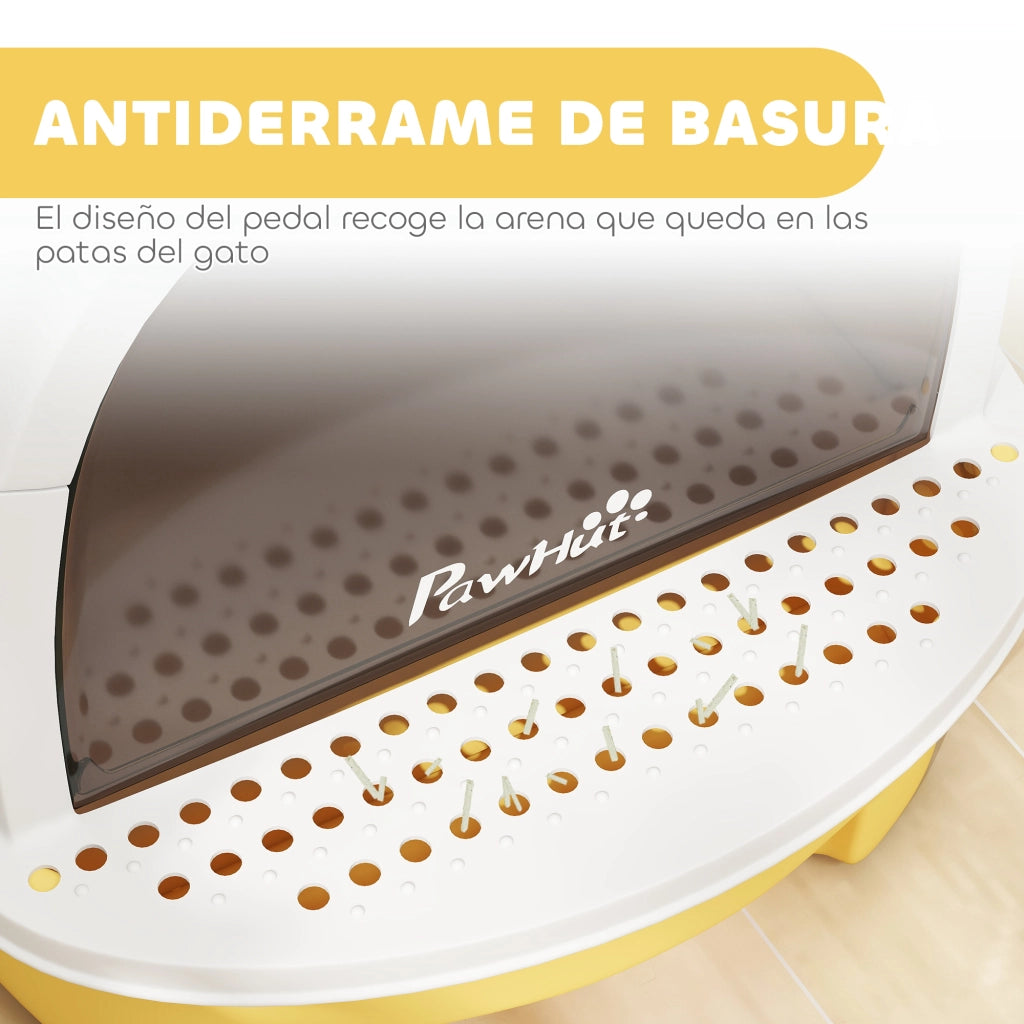 Arenaio per Gatti Chiuso con Vassoio Estraibile Filtro Carbone Pala e Maniglia ¨C Minimal ¨C 40.5x52x39 cm Giallo Bianco