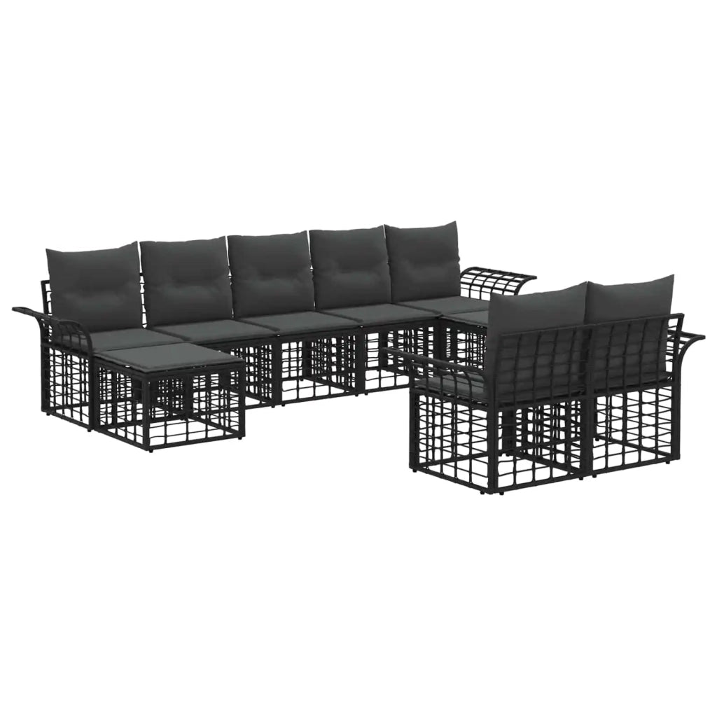 Set di divani da esterno 9 pcs Nero e Grigio scuro Poliestere
