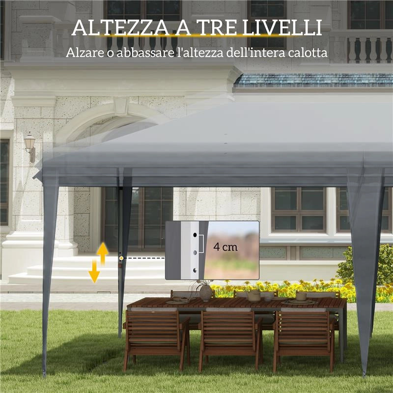 GAZEBO DA GIARDINO POP-UP 6X3 M PIEGHEVOLE TENDONE PER FESTE CON SACCA DI TRASPORTO GRIGIO