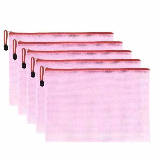 Set di 5 borse documentali con chiusura a cerniera PVC trasparenti impermeabili per documenti, mappe e dossier A5 rosse