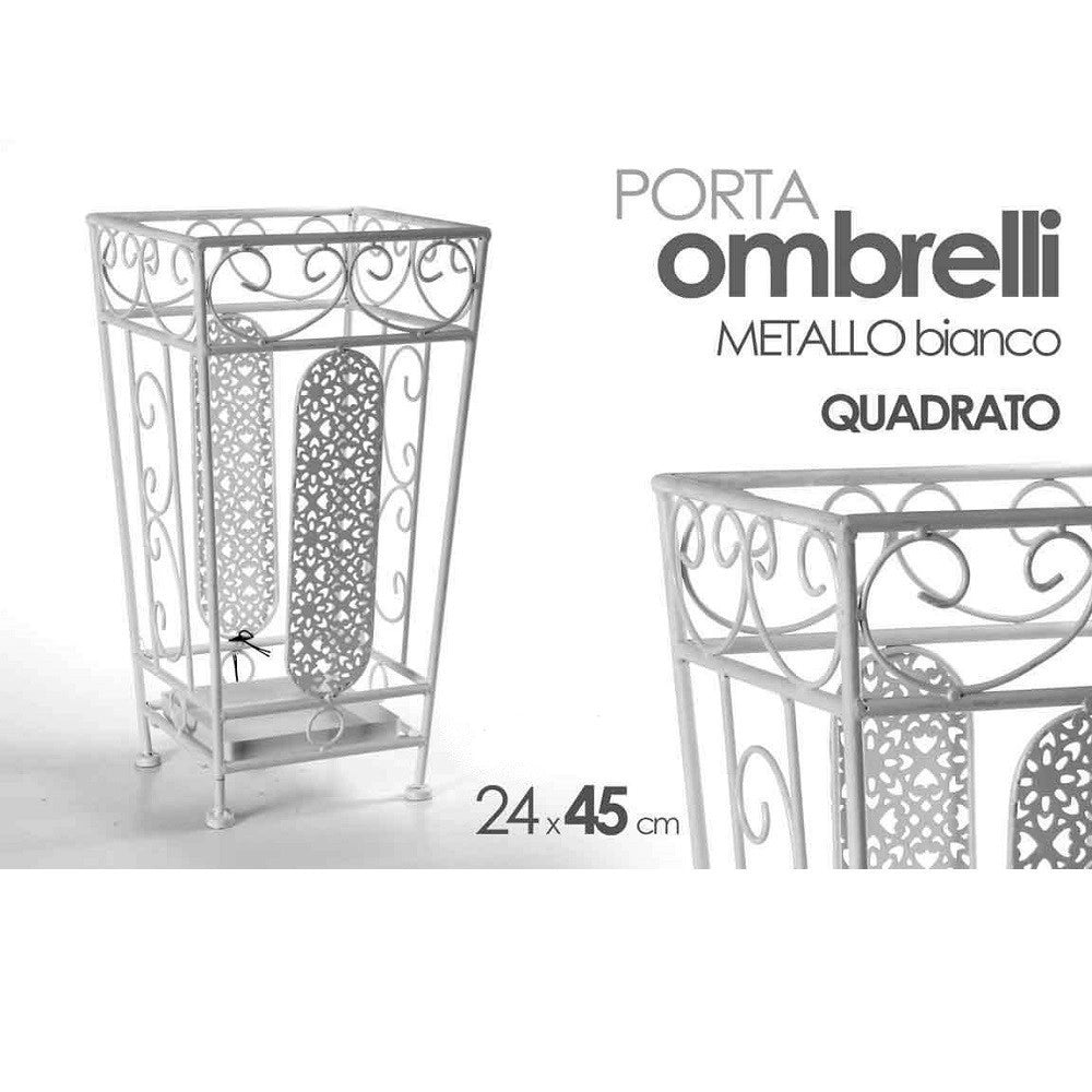 Trade Shop - Porta Ombrelli 45x24 Cm Metallo Stile Ferro Battuto Deco Quadrato Bianco 707650 -