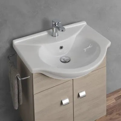 Mobiletto da bagno sospeso 55 cm rovere grigio con lavabo e specchio incluso