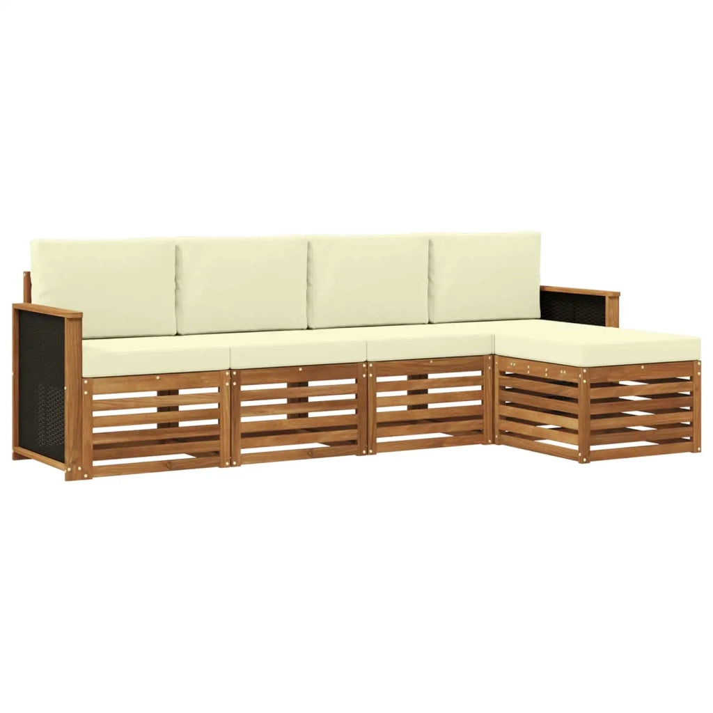 Set di divani da esterno con cuscino 5 pcs Naturale e Crema