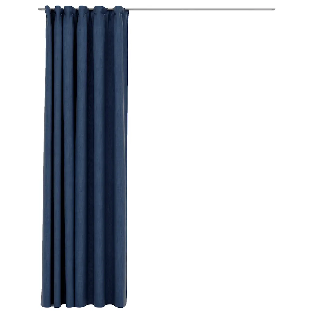 Tende Oscuranti con Ganci Effetto Lino Blu 290x245 cm 321183