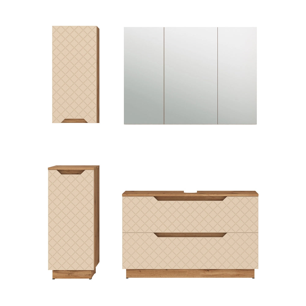 Vicco Set di mobili da bagno Rovere/cashmere con struttura in piastrelle 4 parti