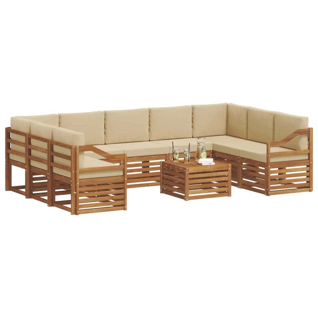 Set divani 10 pcs Naturale e Beige Legno di Acacia Massello 3375538