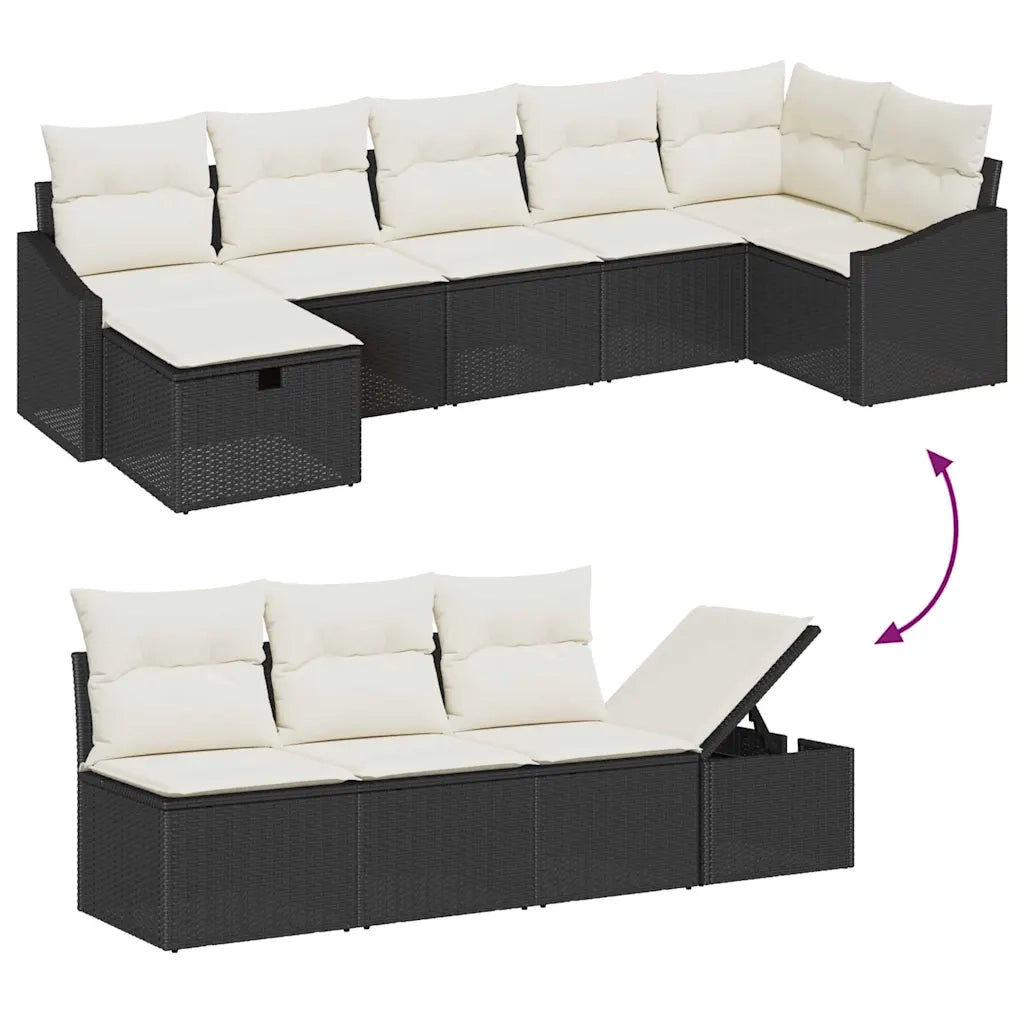 Set di divani con cuscino 7 pcs Nero polyrattan 3359296
