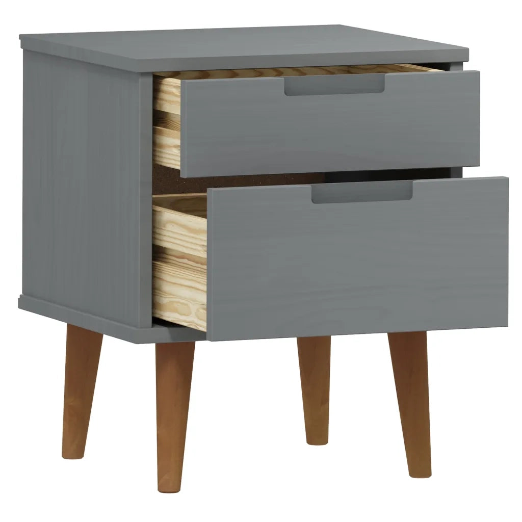 Comodino MOLDE Grigio 40x35x48 cm in Legno Massello di Pino 350497