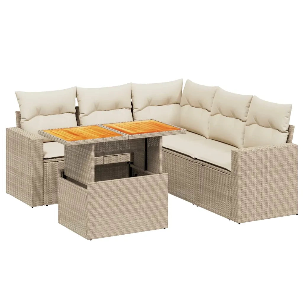 Set Divano da Giardino 6 pz con Cuscini Beige in Polyrattan 3271310
