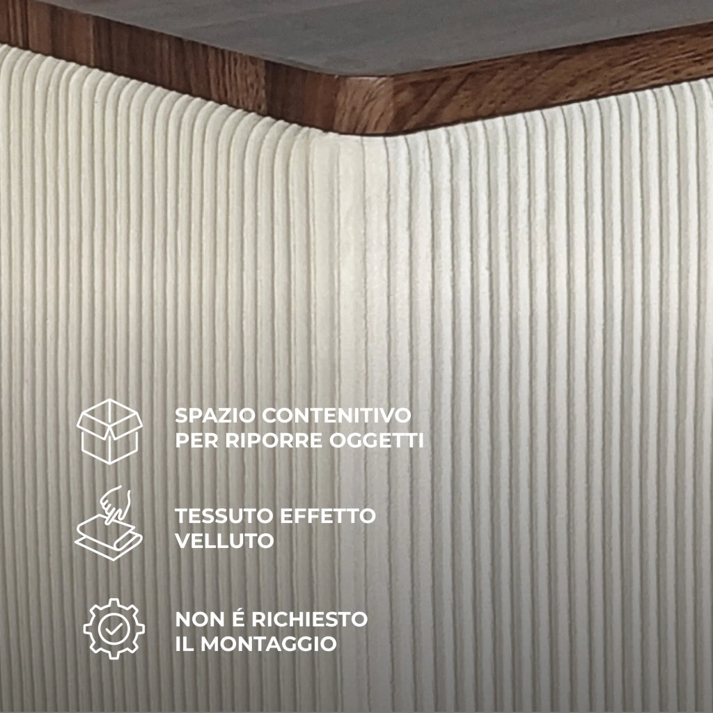 Set 3 Pouf Contenitore Quadrati con Tavolino Rettangolare da Salotto in Velluto e Coperchio in Legno, 2 Pouf Interni Salvaspazio, Tavolino Contenitore Moderno,Poggiapiedi, Seduta Imbottita Beige
