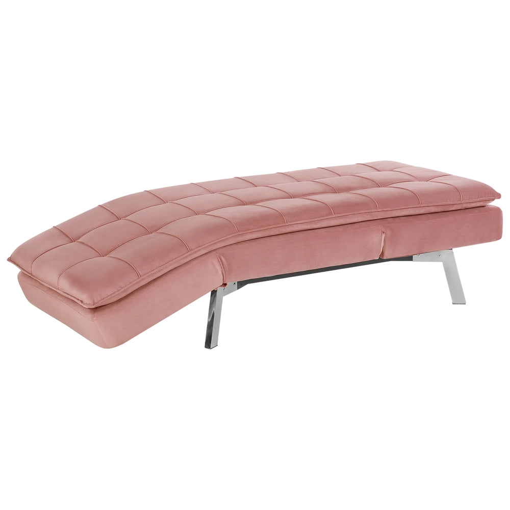 Chaise longue Velluto Rosa capitonné Schienale e Gambe Regolabili Modern Glam