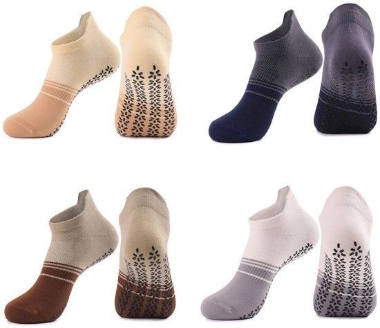 Set di 4 calze antiscivolo per donne - Calze antiscivolo - Calze per corsa con traspirazione e respirazione - Calze antiscivolo per interni - Adatti a yoga, pilates, balletto, allenamento a piedi nudi e corsa - Uno Size (35-39)