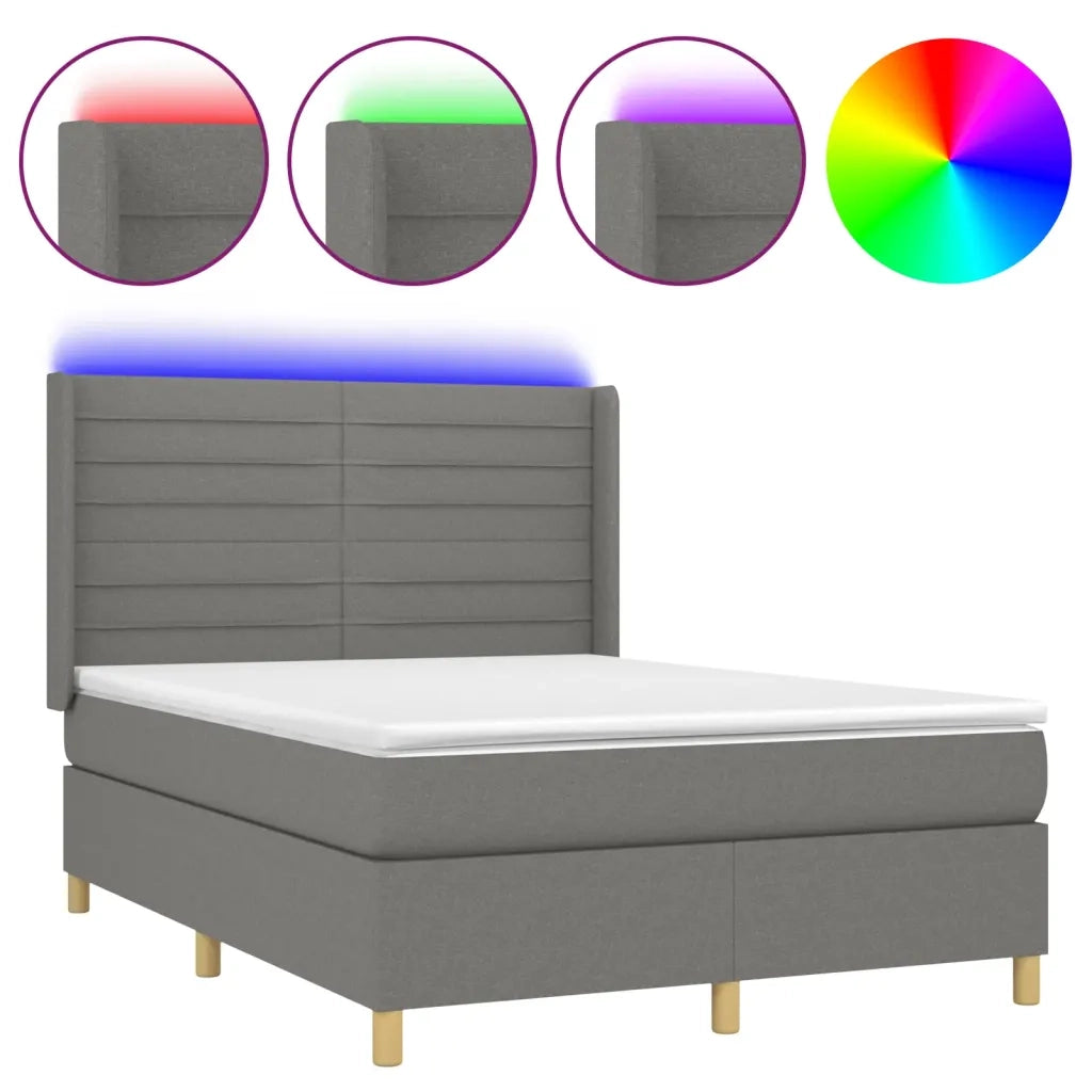 Letto a Molle Materasso e LED Grigio Scuro 140x200cm in Tessuto 3138958