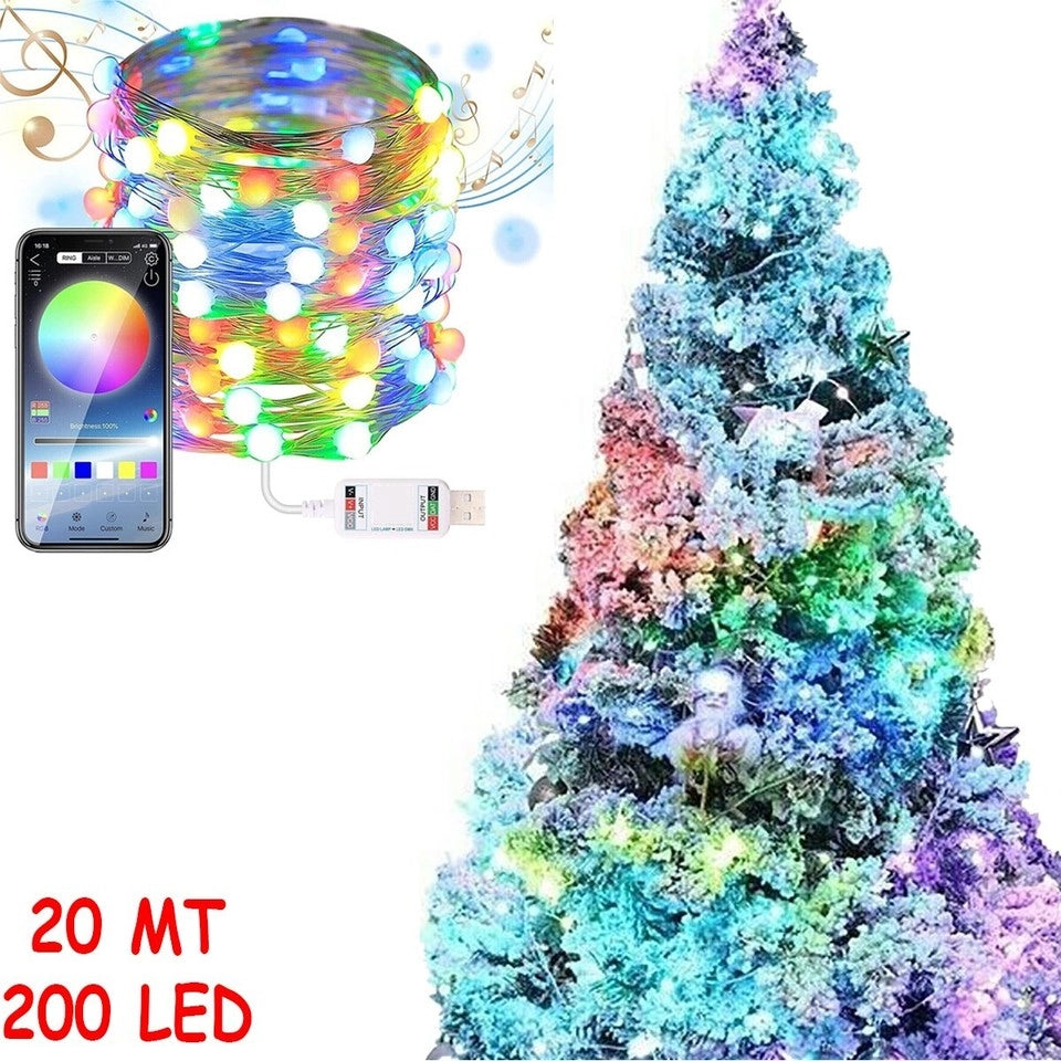 STRISCIA 200 LED 20MT BLUETOOTH RGB SMART APP LUCI DI NATALE IP20 ALBERO
