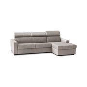 Divano fisso Ameno, Divano ad angolo, Made in Italy, SofÒ  Soggiorno con chaise longue, in tessuto imbottito - Penisola contenitore Destra, con Braccioli standard, cm 280x95h85, Tortora