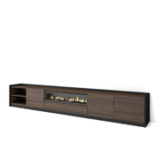 Mobile TV Soggiorno, 310x50x37 cm, Per TV fino a 80", Camino elettrico, Rovere scuro e Nero