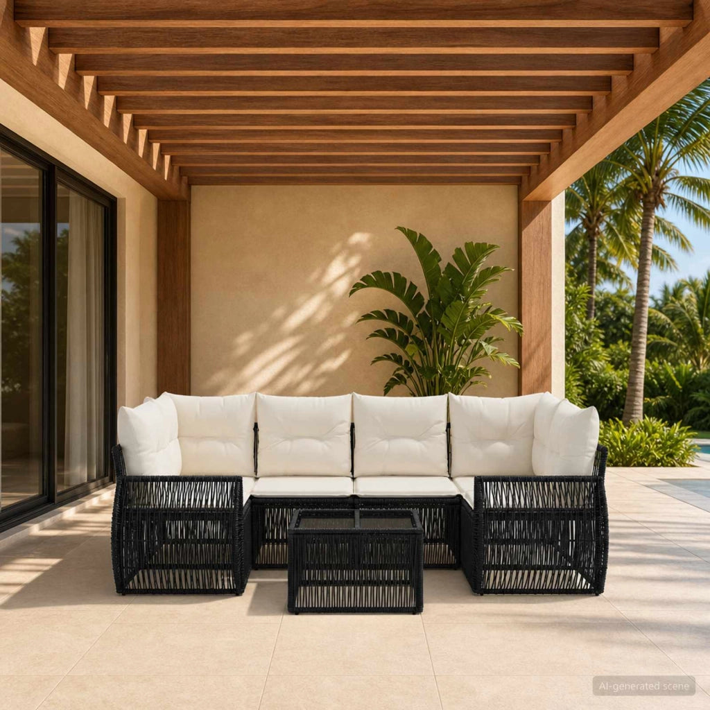 Set Divano da Giardino 7 pz Nero polyrattan 3435352