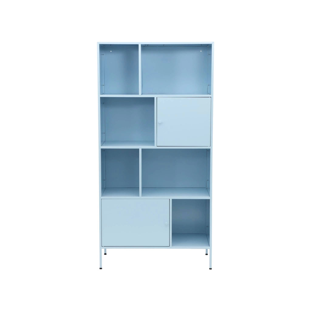 Credenza industriale in metallo con 8 scomparti, blu chiaro