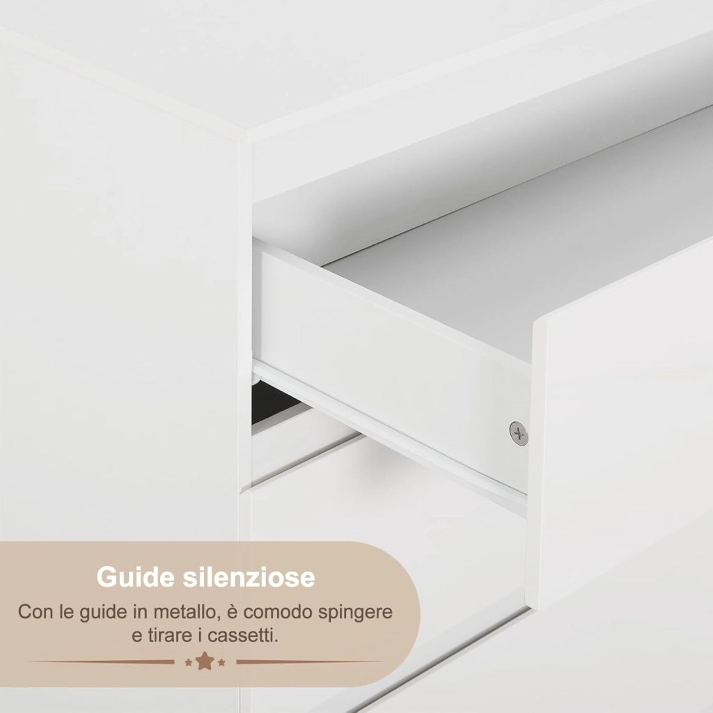 Mobile Fasciatoio per Bambini, Cassettiera con 4 Cassetti, Cassettone con Ripiano Fasciatoio Rimovibile, in Legno MDF e Truciolare, Bianco+Evidenzia Bianco