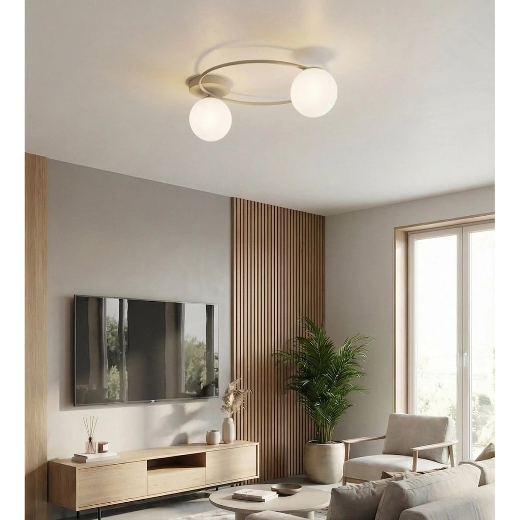 Lampada a sospensione SOPRA in acciaio beige e vetro opale