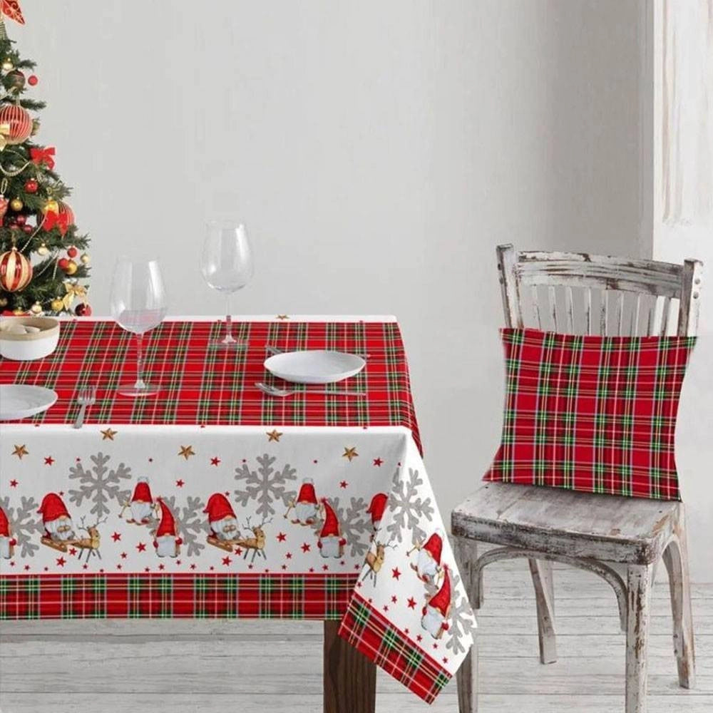 Trade Shop - Tovaglia Natalizia In Stampa Digitale Fantasia Tartan Babbo Natale Renne 6 Posti -